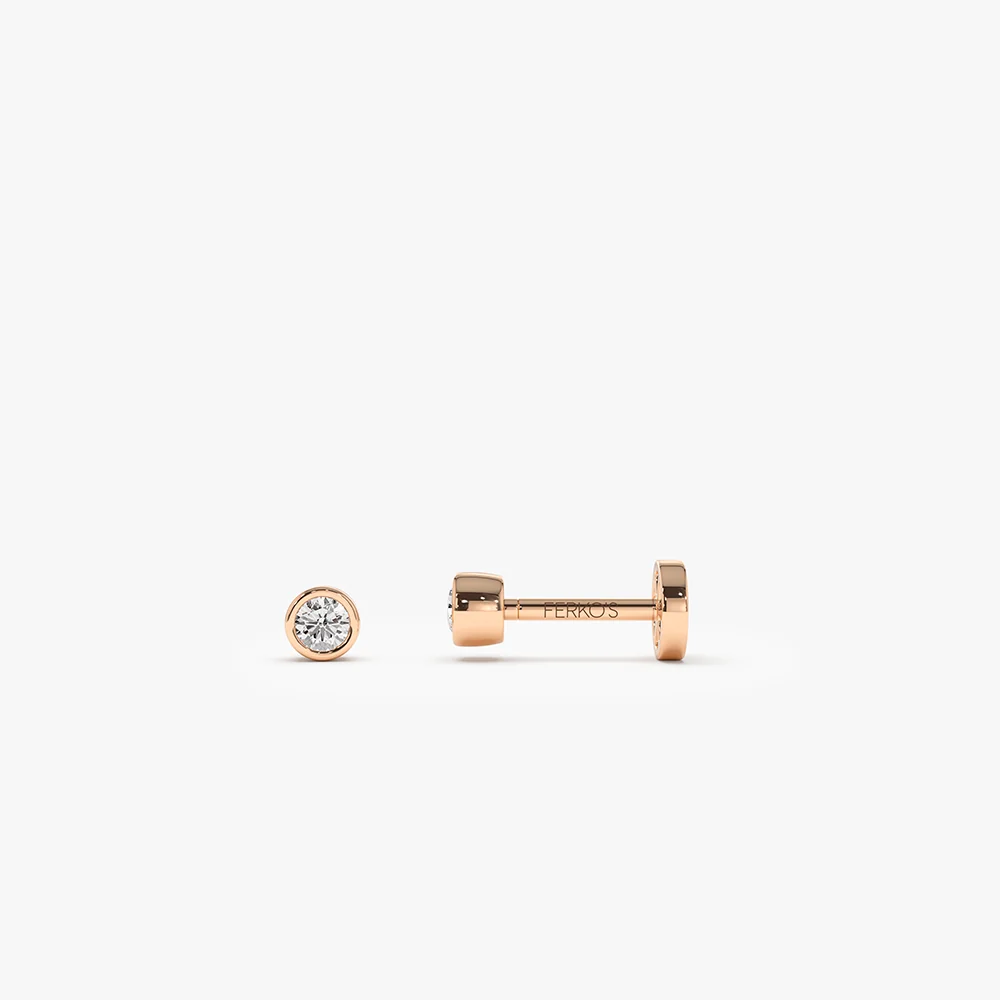 14K Gold Bezel Diamond Flat Back Stud - Image 3