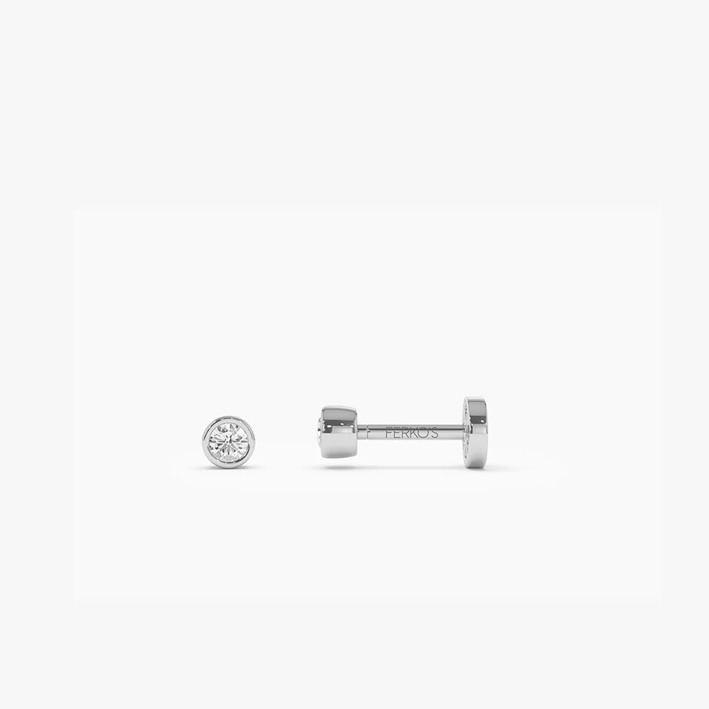 14K Gold Bezel Diamond Flat Back Stud - Image 4