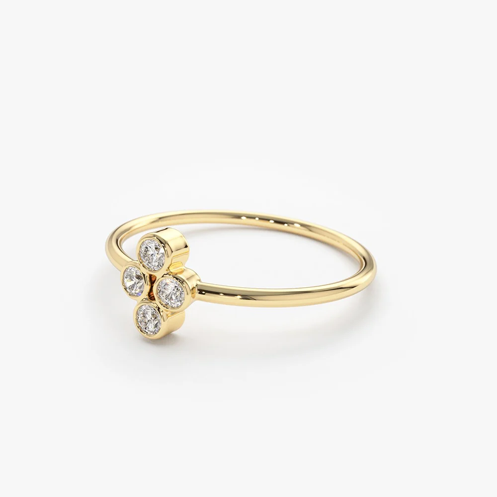 14K Gold Bezel Setting Quad Diamond Ring - Image 6
