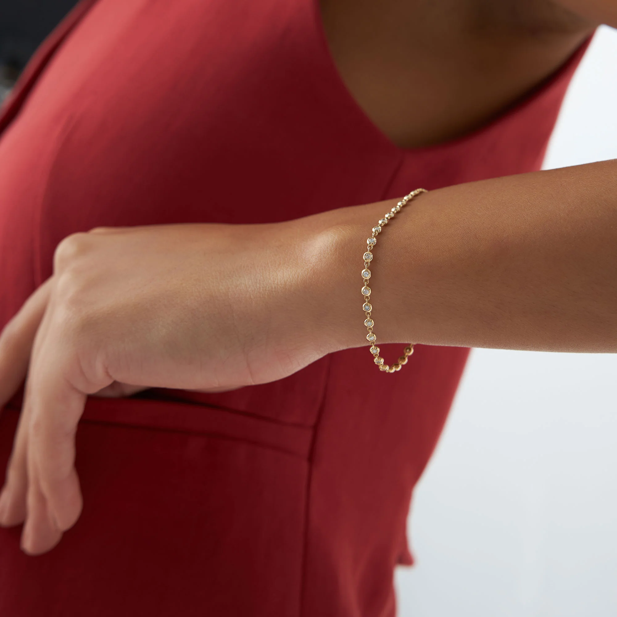 14K Gold Bezel Setting Diamond Tennis Bracelet - Image 7