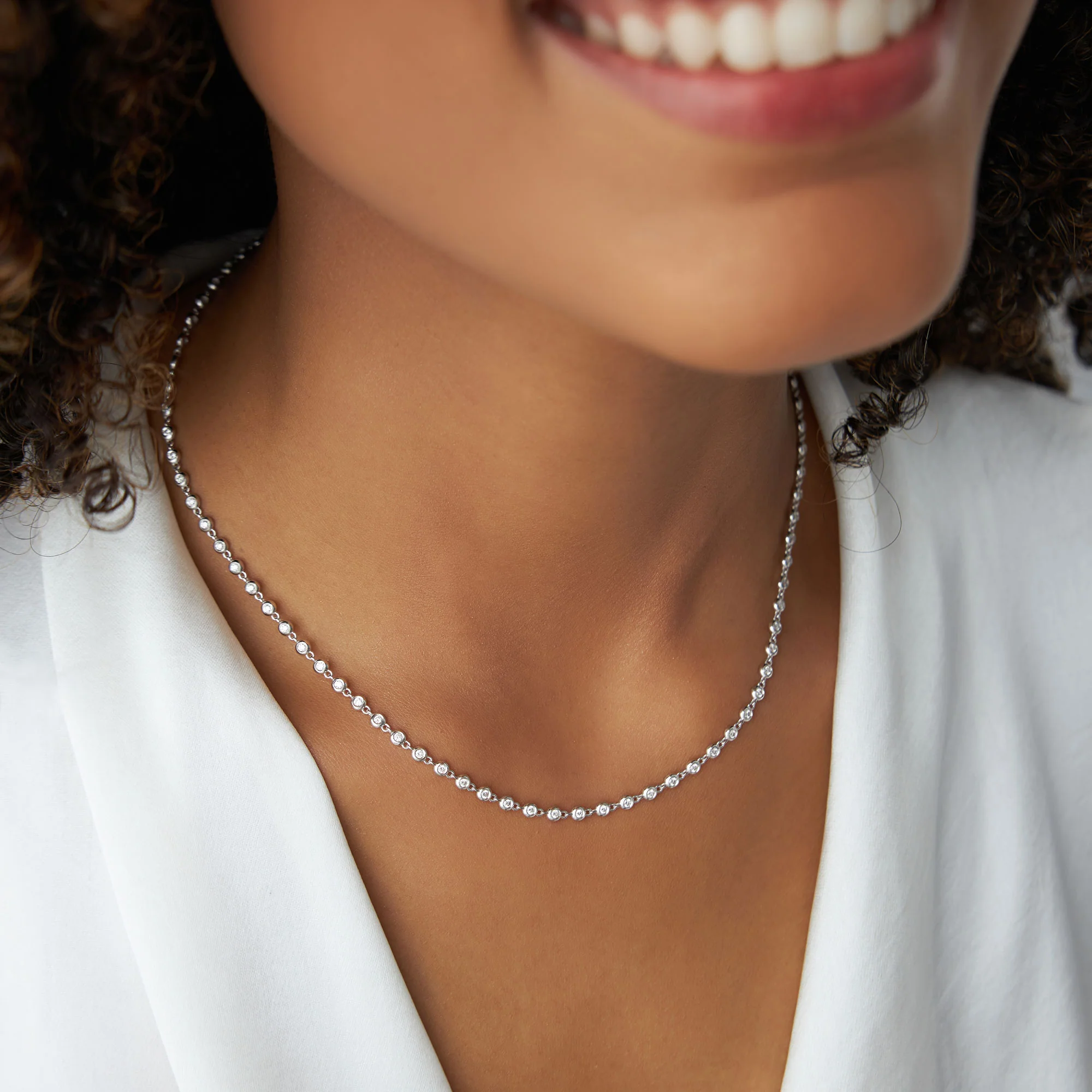 14K Gold Bezel Setting Diamond Tennis Necklace - Image 3