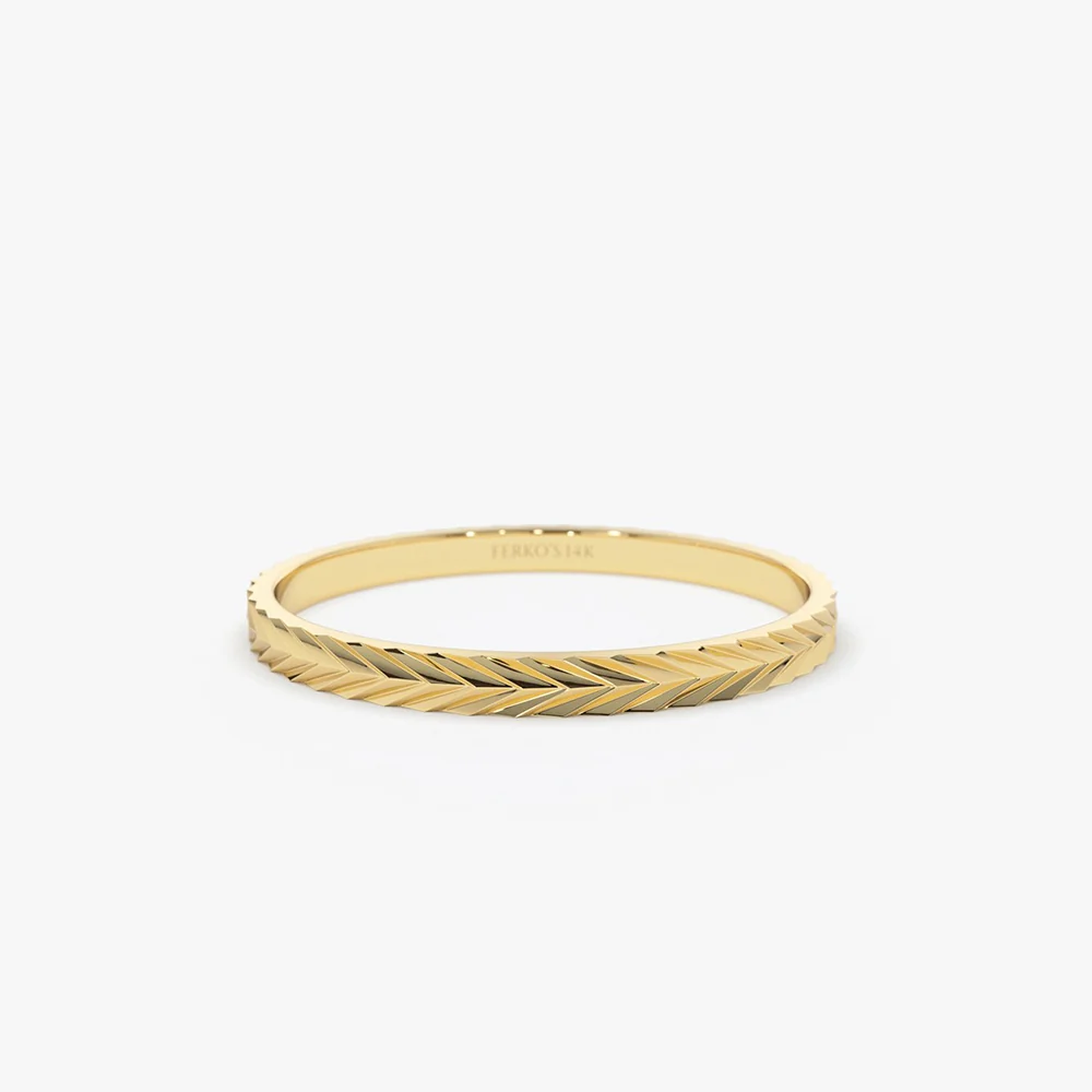 14K Gold Chevron Herringbone Eternity Cut Ring