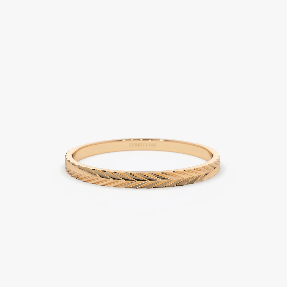 14K Gold Chevron Herringbone Eternity Cut Ring - Image 5