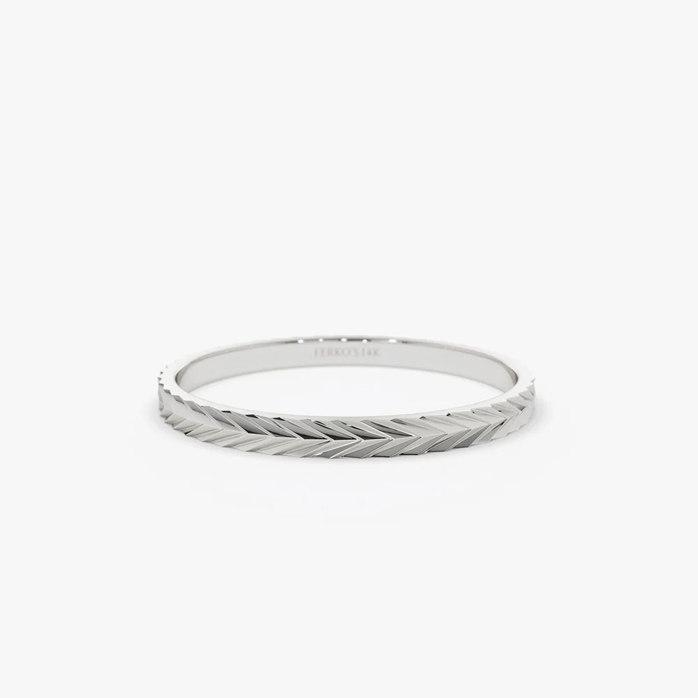 14K Gold Chevron Herringbone Eternity Cut Ring - Image 6