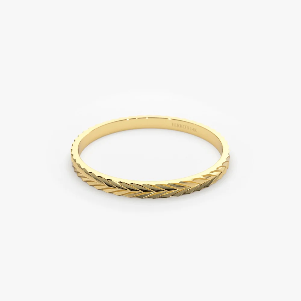 14K Gold Chevron Herringbone Eternity Cut Ring - Image 7