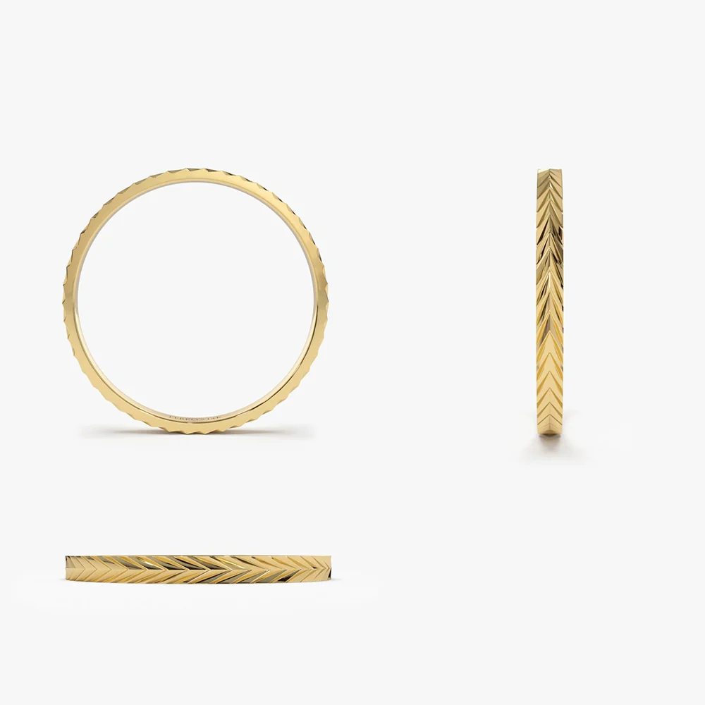 14K Gold Chevron Herringbone Eternity Cut Ring - Image 8