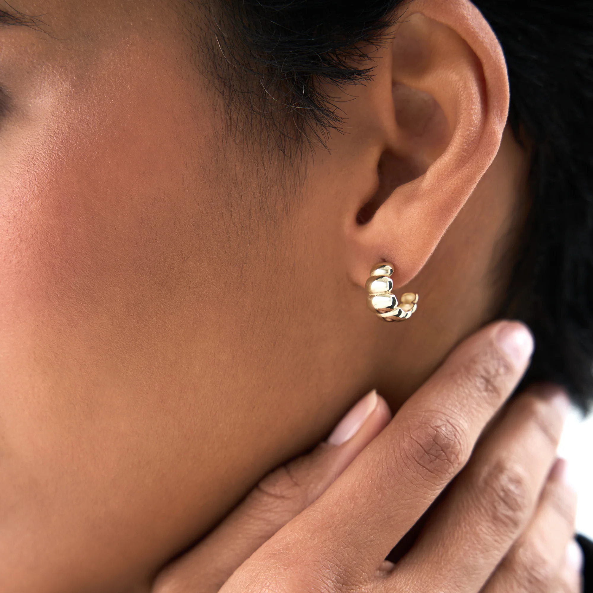 14k Gold Chuncky Bubble Hoop Earrings - Image 4