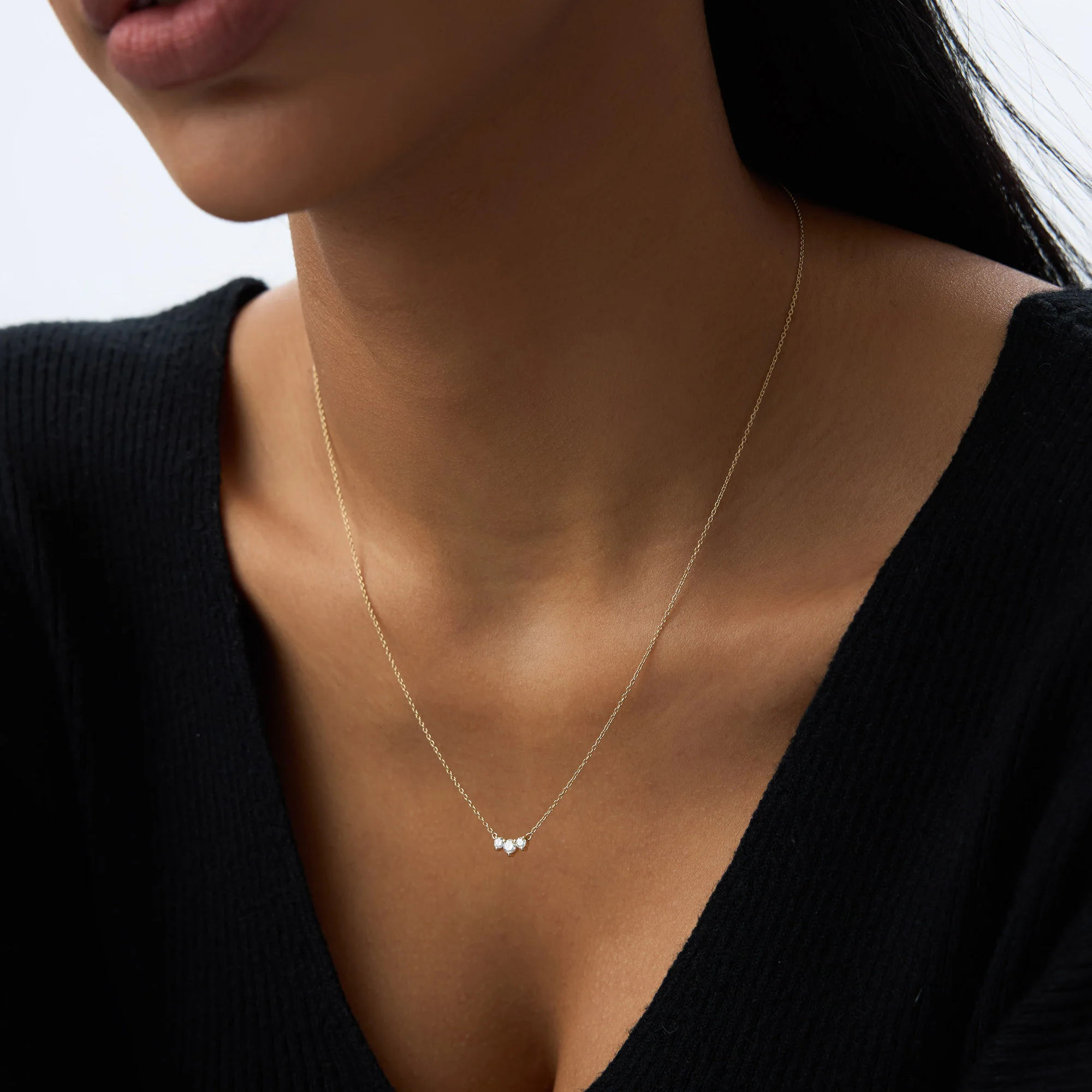14K Gold Classic Trio Diamond Necklace - Image 4