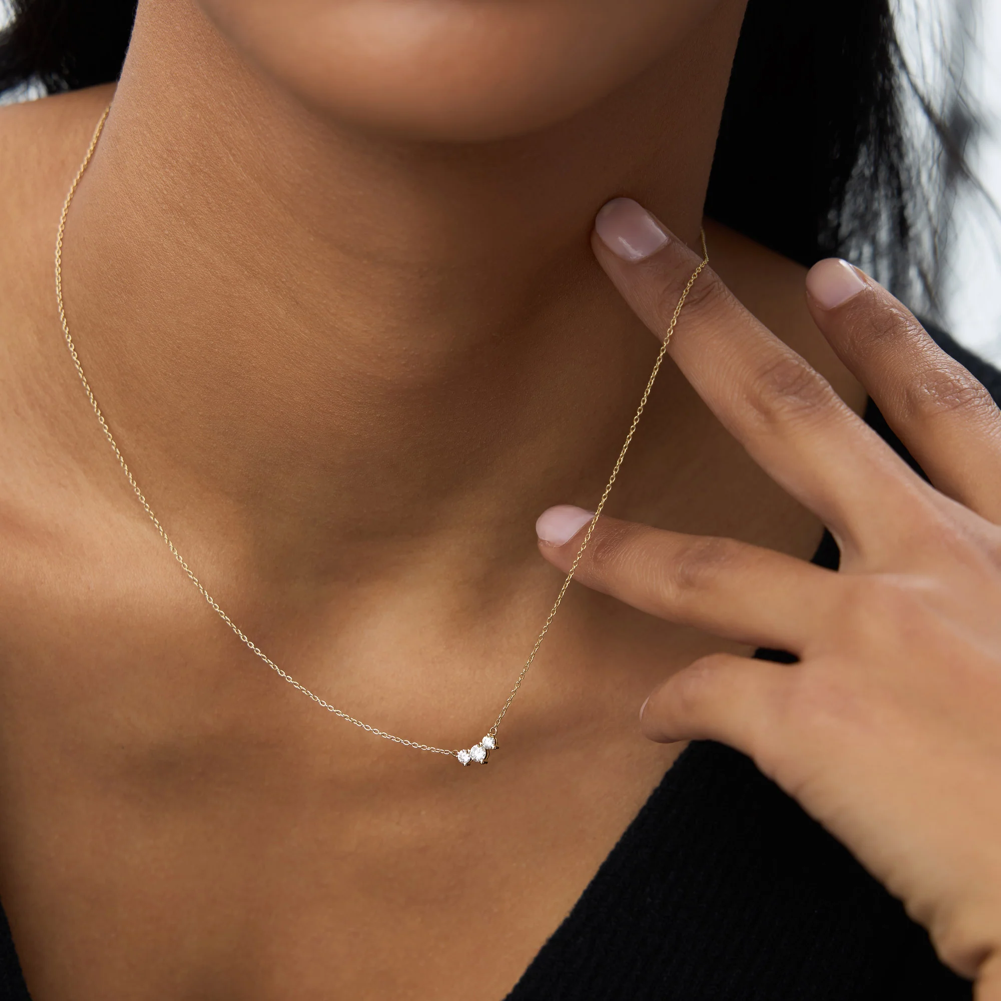 14K Gold Classic Trio Diamond Necklace - Image 5