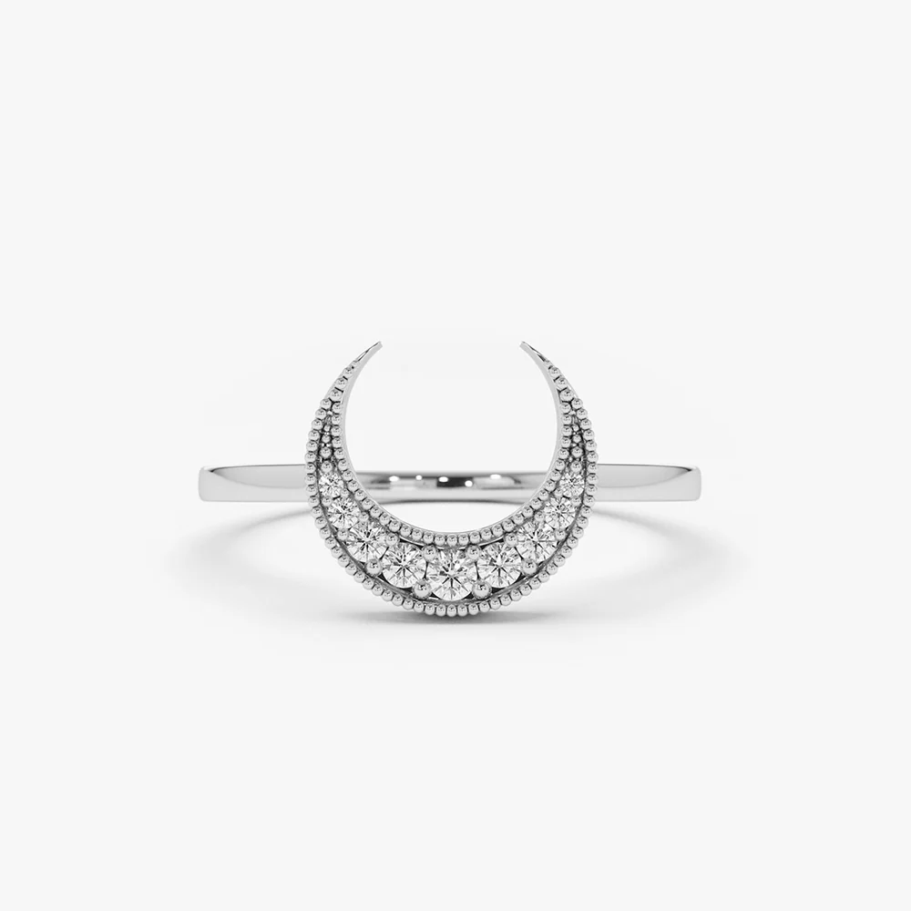 14K Gold Crescent Moon Diamond Ring - Image 3