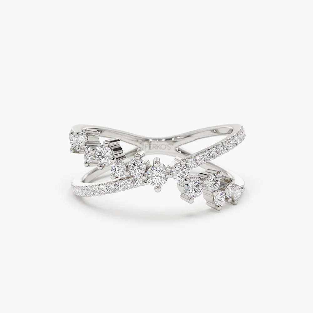 14k Gold Criss Cross Diamond Cluster Ring - Image 7