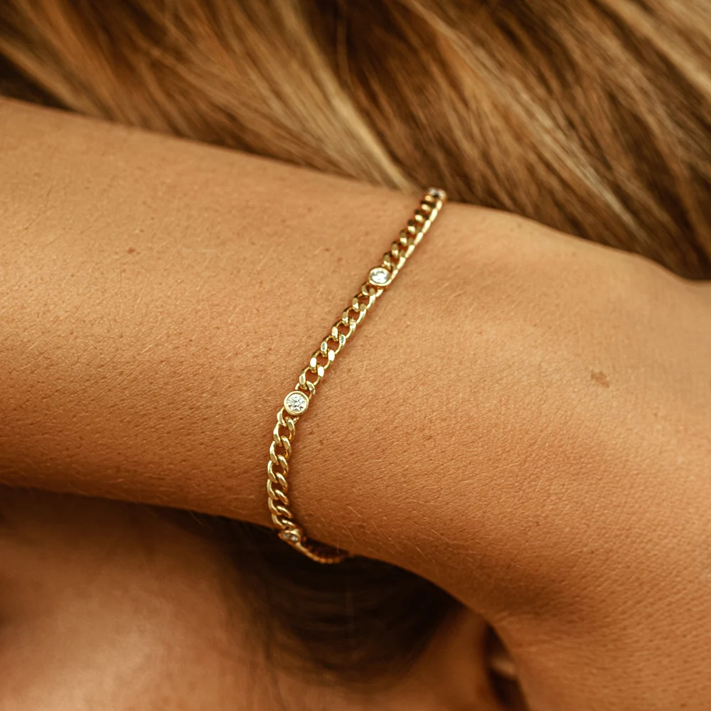 14k Gold Cuban Link Bracelet w/ Bezel Setting Diamond - Image 10