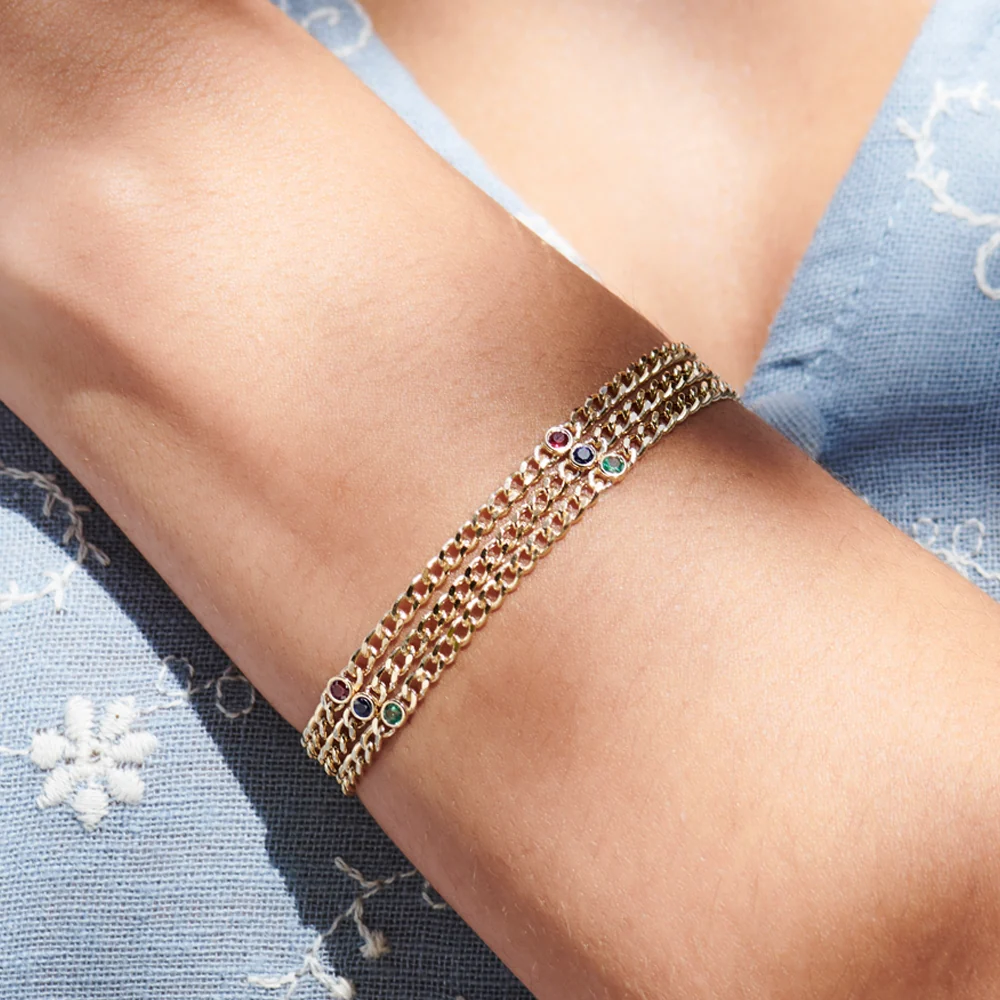 14k Gold Cuban Link Bracelet w/ Bezel Setting Ruby - Image 3