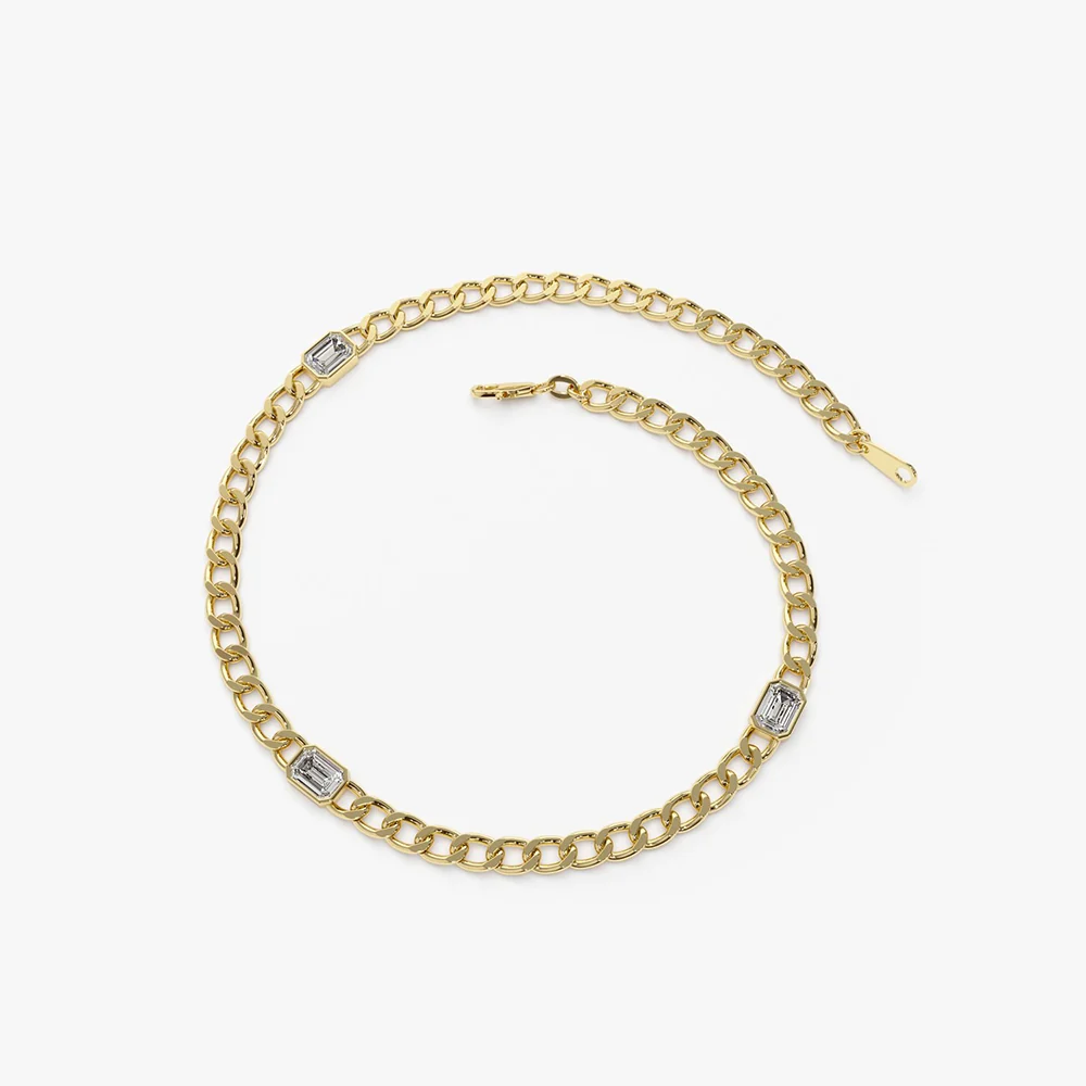 14K Gold Cuban Link Bracelet w/ Emerald Cut Diamond - Image 6