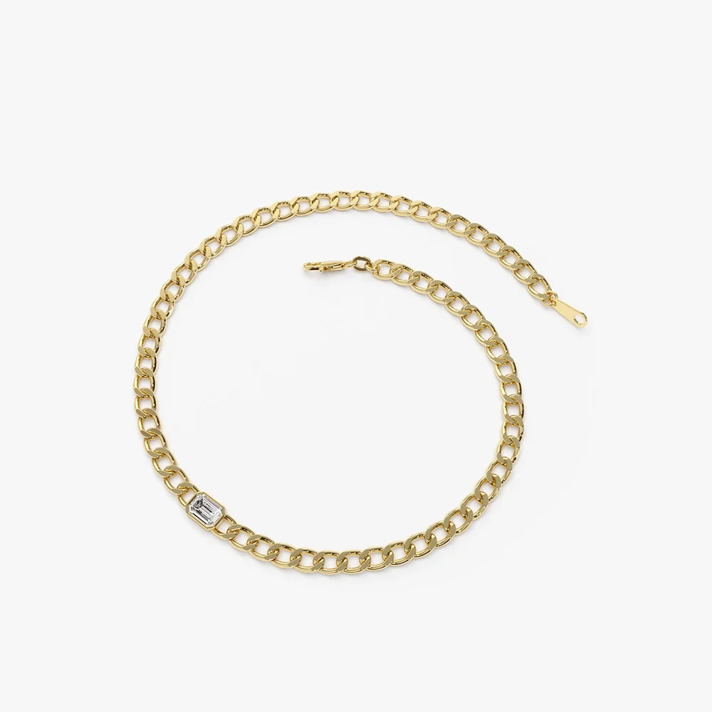 14K Gold Cuban Link Bracelet w/ Emerald Cut Diamond - Image 7