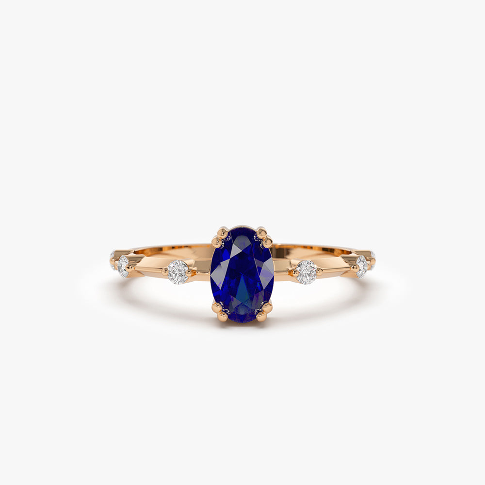 14k Gold Dainty Diamond Genuine Sapphire Ring - Image 4