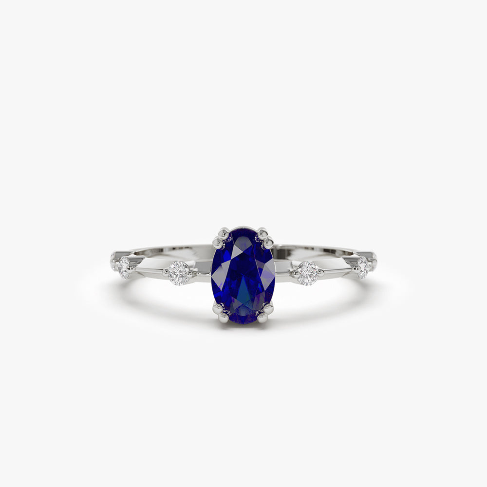 14k Gold Dainty Diamond Genuine Sapphire Ring - Image 5
