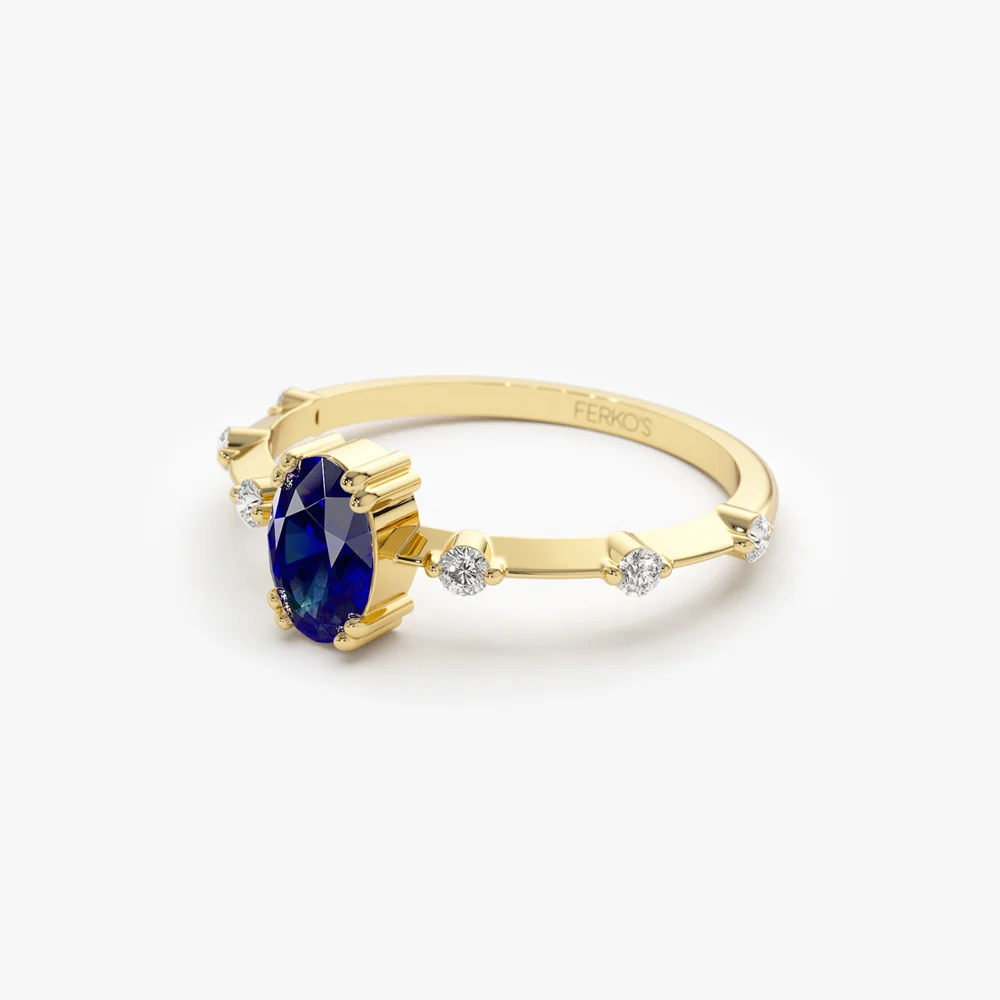 14k Gold Dainty Diamond Genuine Sapphire Ring - Image 6