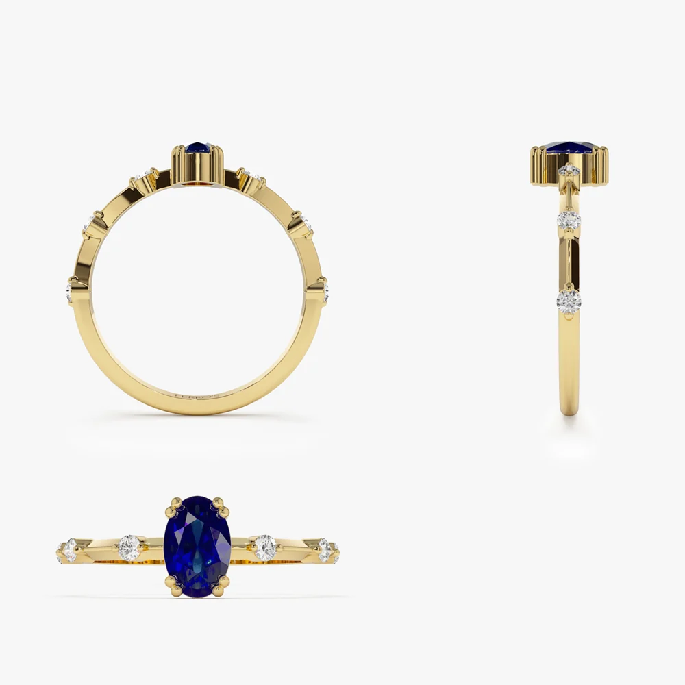 14k Gold Dainty Diamond Genuine Sapphire Ring - Image 7