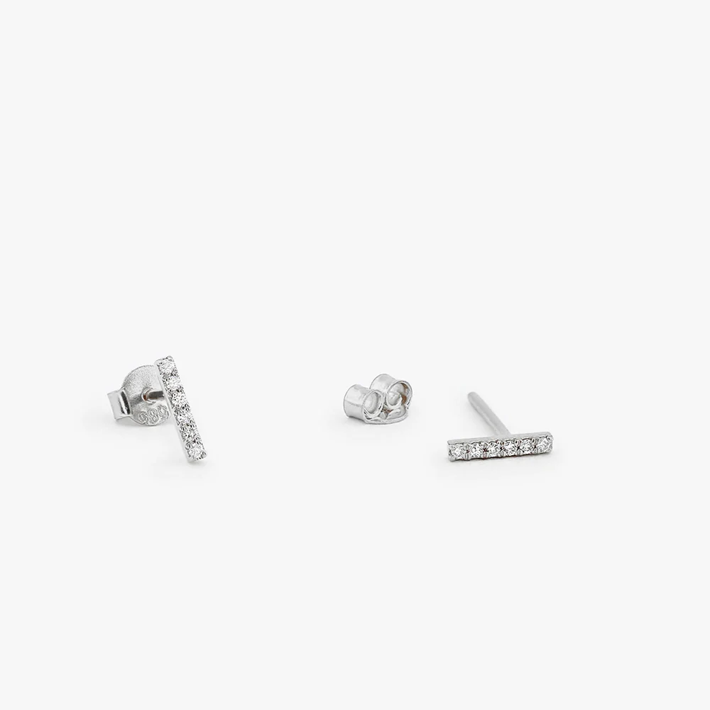 14K Gold Diamond Bar Stud Earrings - Image 6