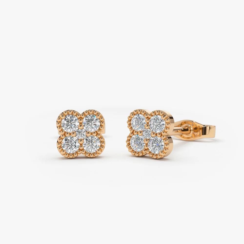 14k Gold Diamond Cluster Floral Design Earrings - Image 3