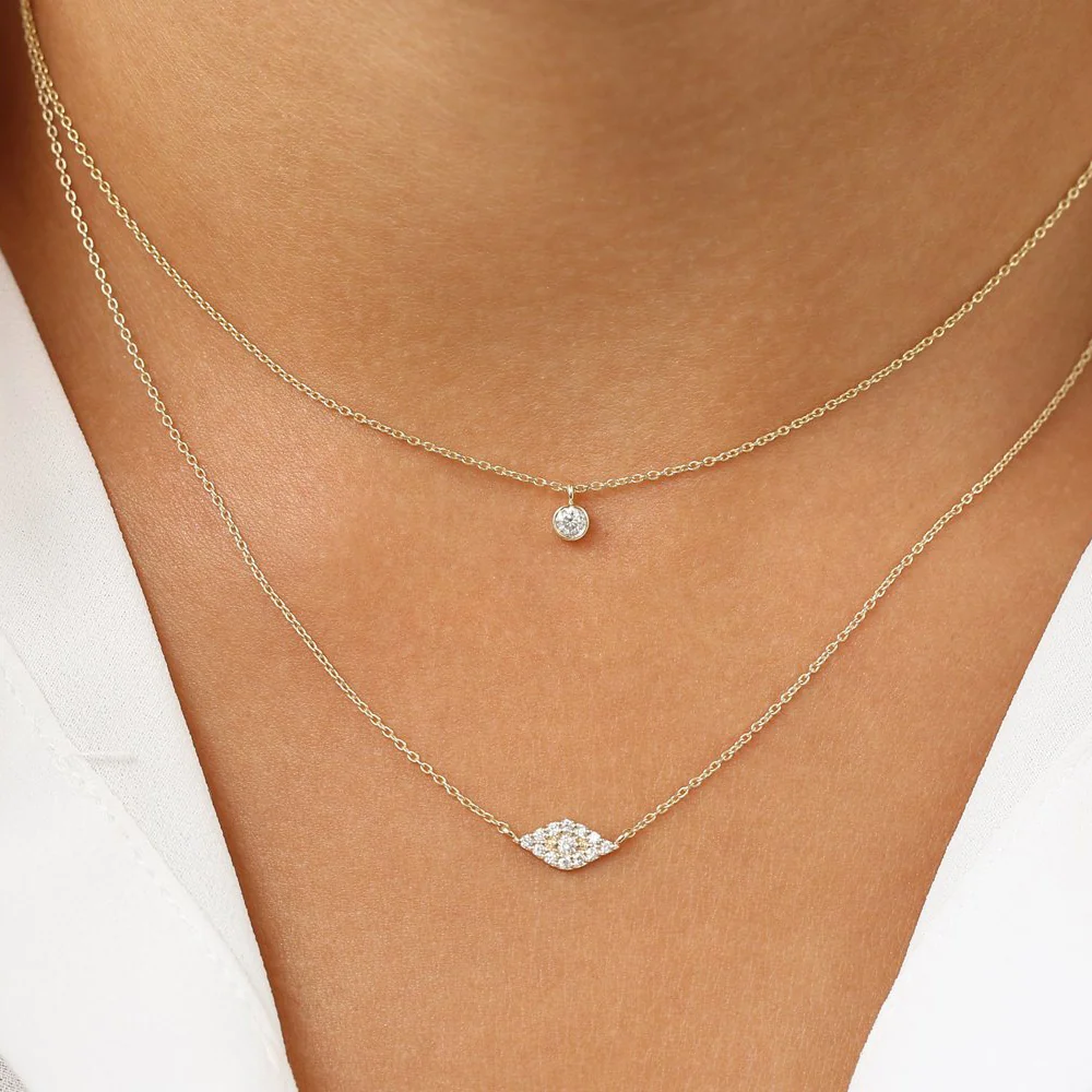 14K Gold Diamond Evil Eye Necklace - Image 5