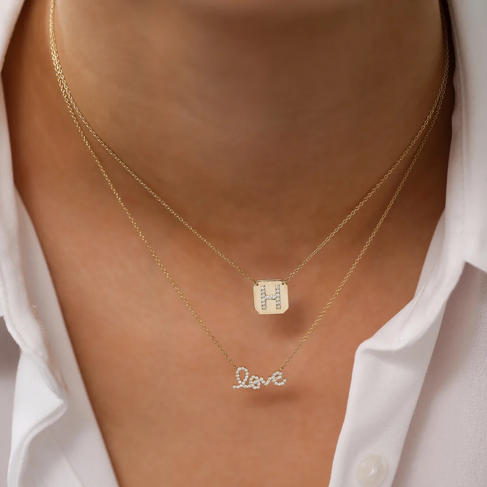 14k Gold Diamond Love Necklace - Image 6