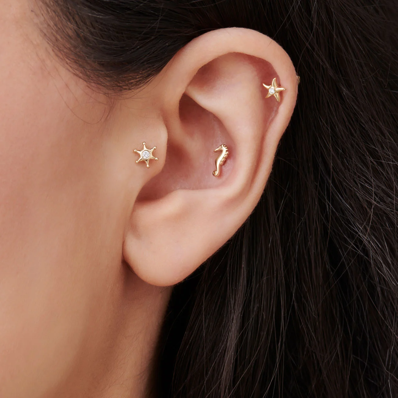 14K Gold Diamond North Star Internally Threaded Flat Back Stud - Image 2
