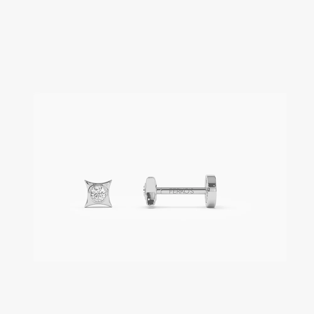 14K Gold Diamond Pyramid Internally Threaded Flat Back Stud - Image 4