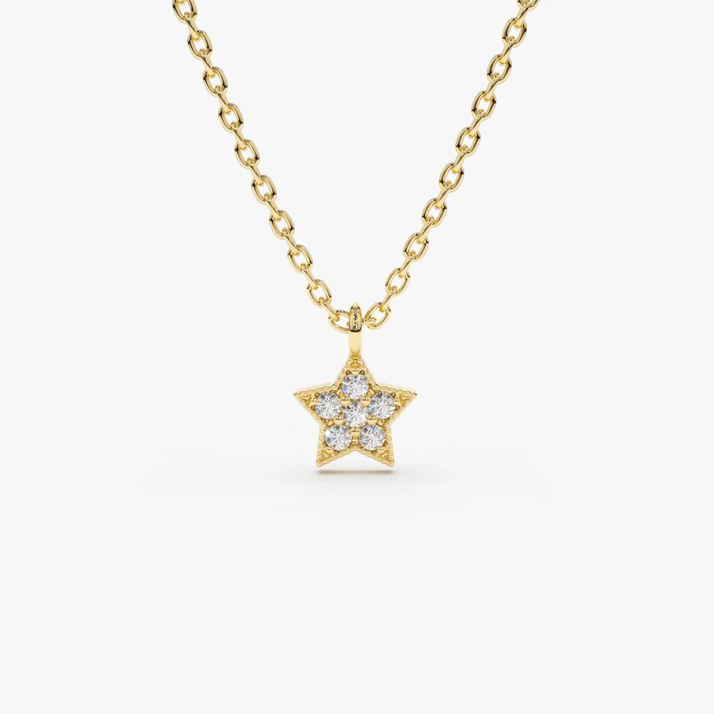 14K Gold Diamond Star Charm Necklace