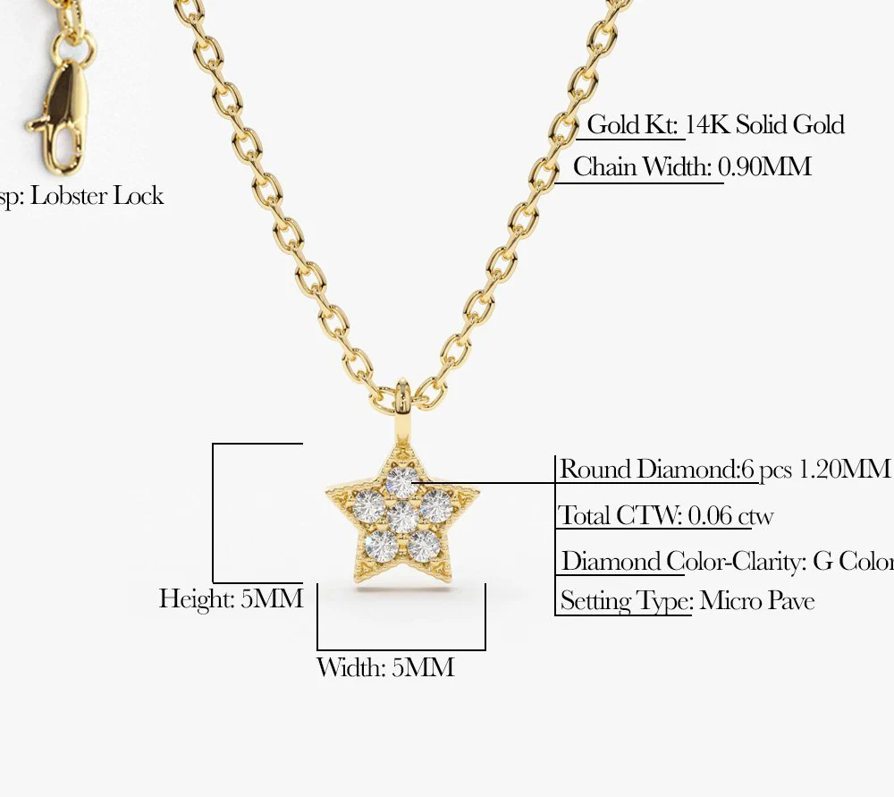 14K Gold Diamond Star Charm Necklace - Image 3
