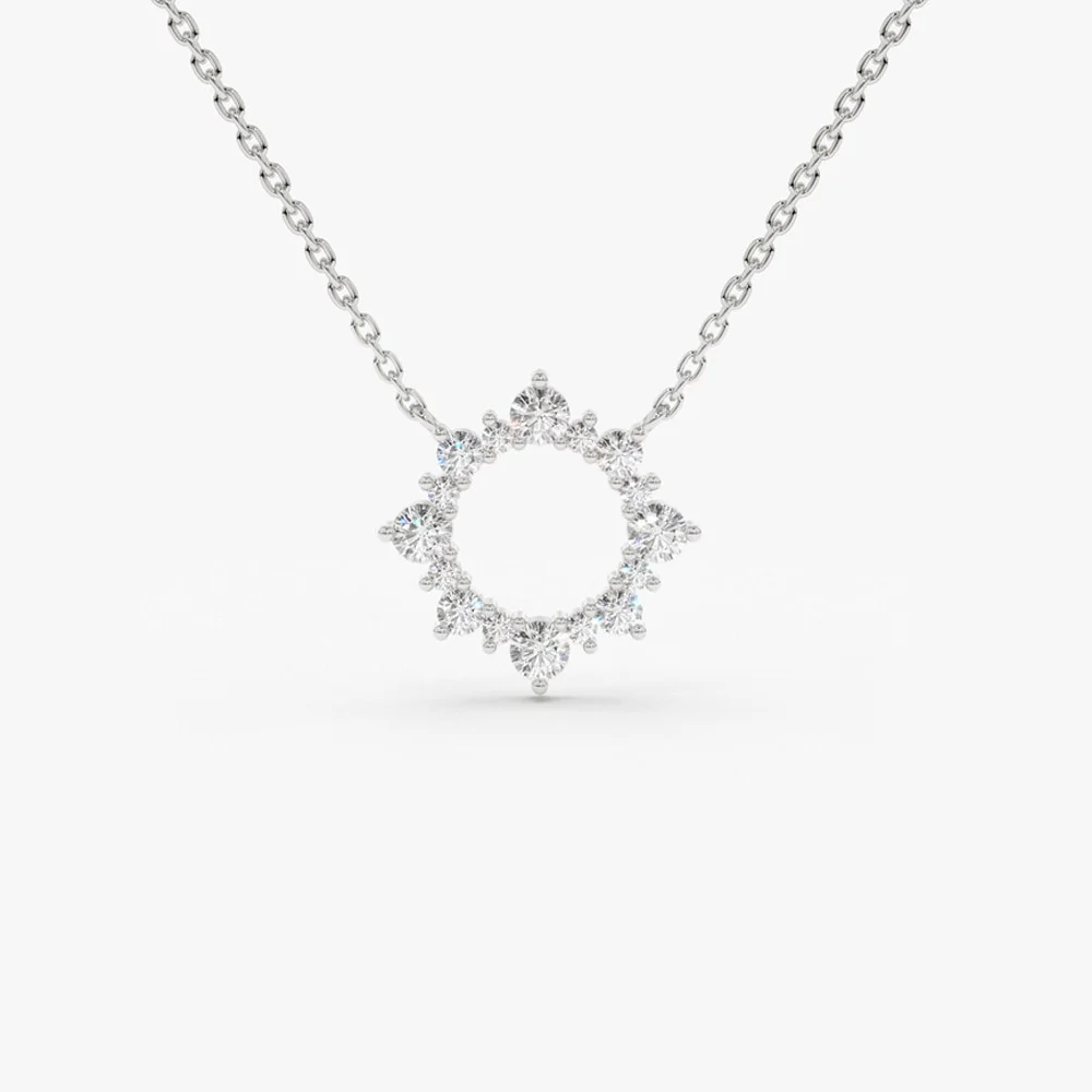 14K Gold Diamond Sun Circle Necklace - Image 6