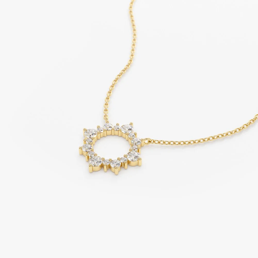 14K Gold Diamond Sun Circle Necklace - Image 7