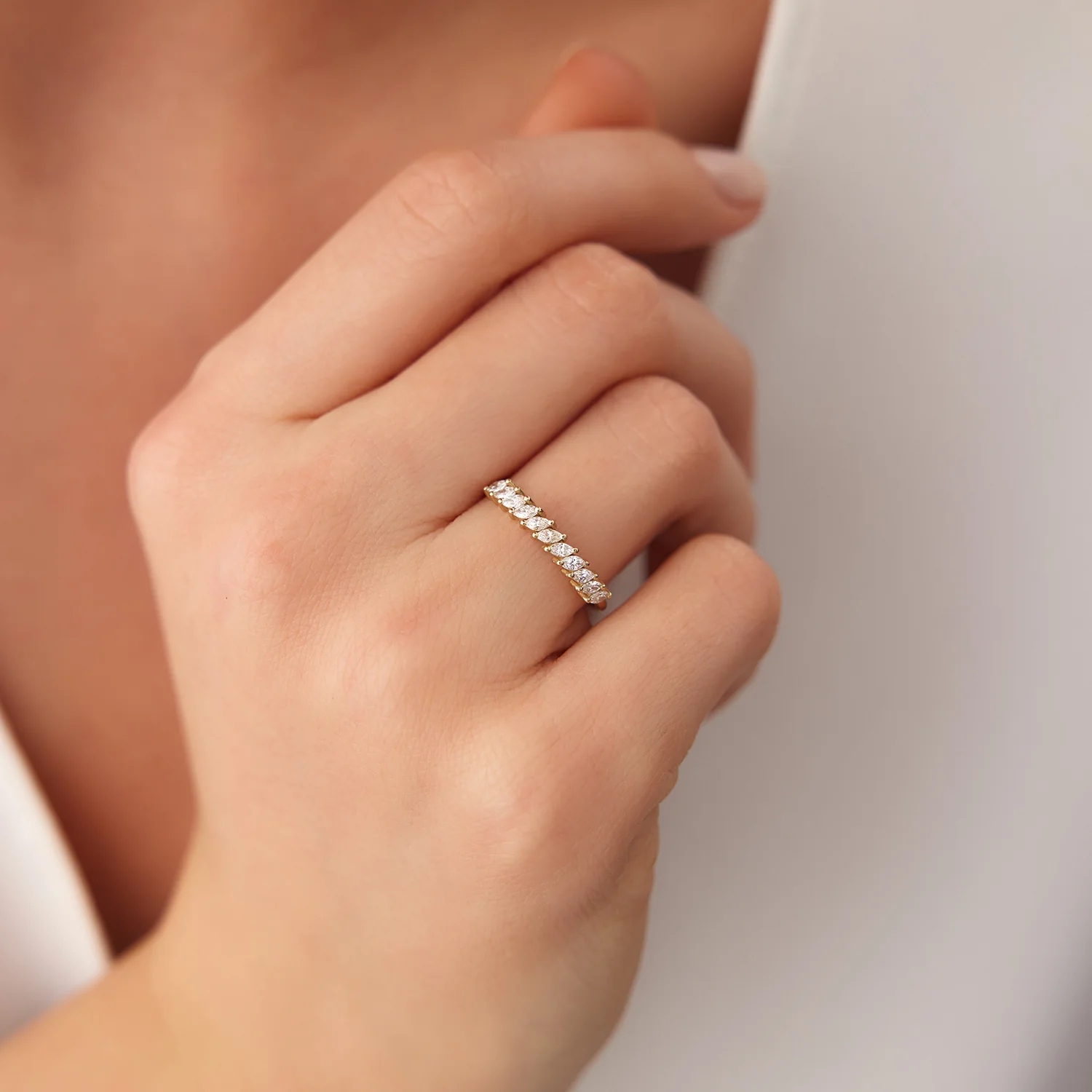 0.40 ctw 14K Domino Lab Grown Marquise Diamond Wedding Band - Daisy - Image 2