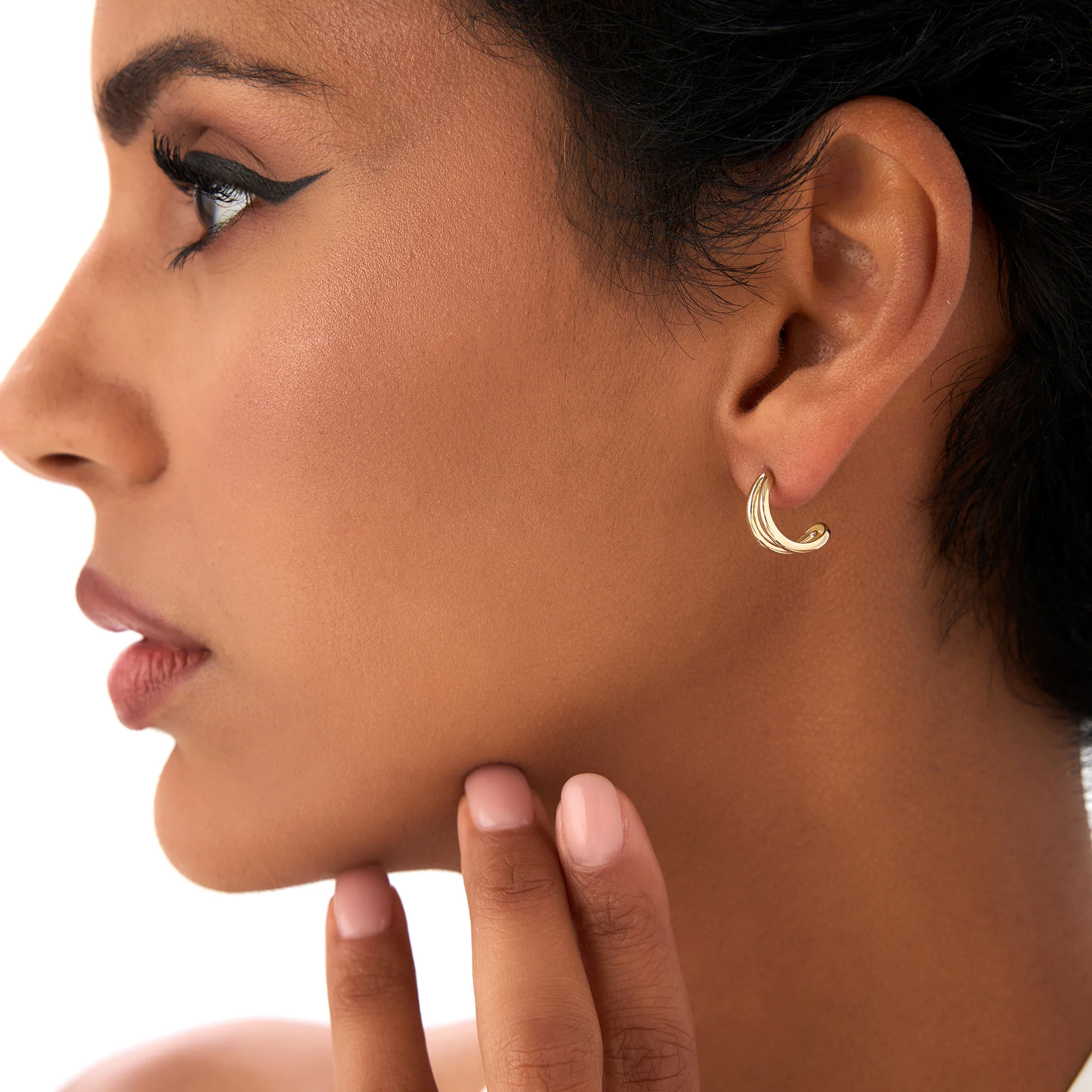 14k Gold Double Curved J Hoop Earrings - Image 5