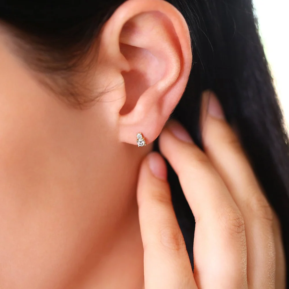 14K Gold Double Diamond Studs - Image 3
