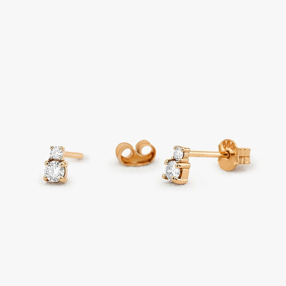 14K Gold Double Diamond Studs - Image 4
