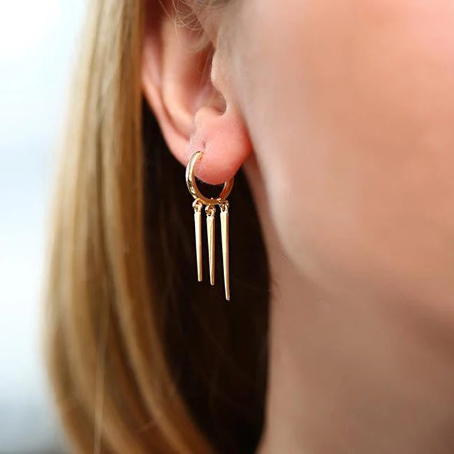 14K Gold Drop Trendy Spike Earrings - Image 3