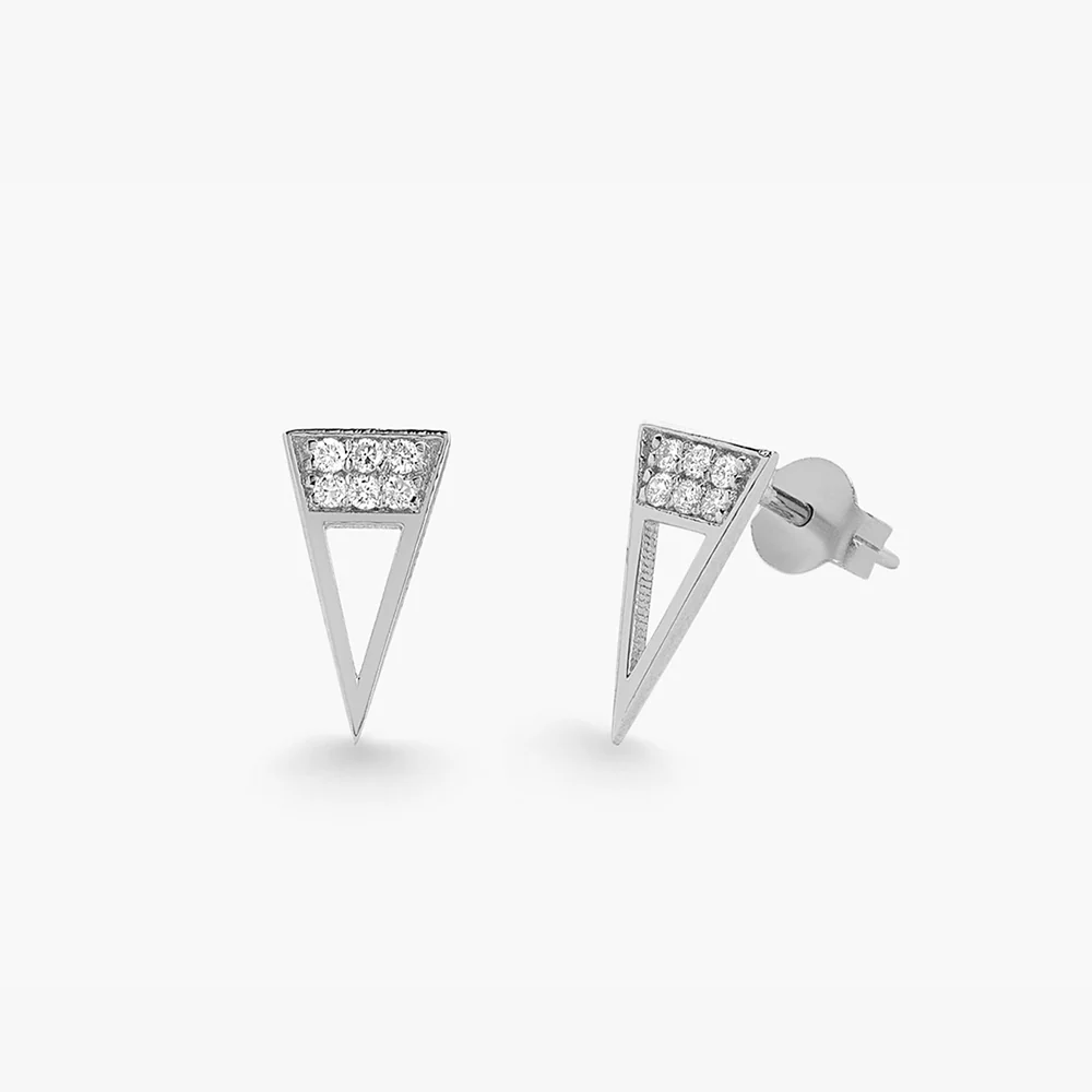 14K Gold Elongated Triangle Earrings with Micro Pave Diamonds - Image 4