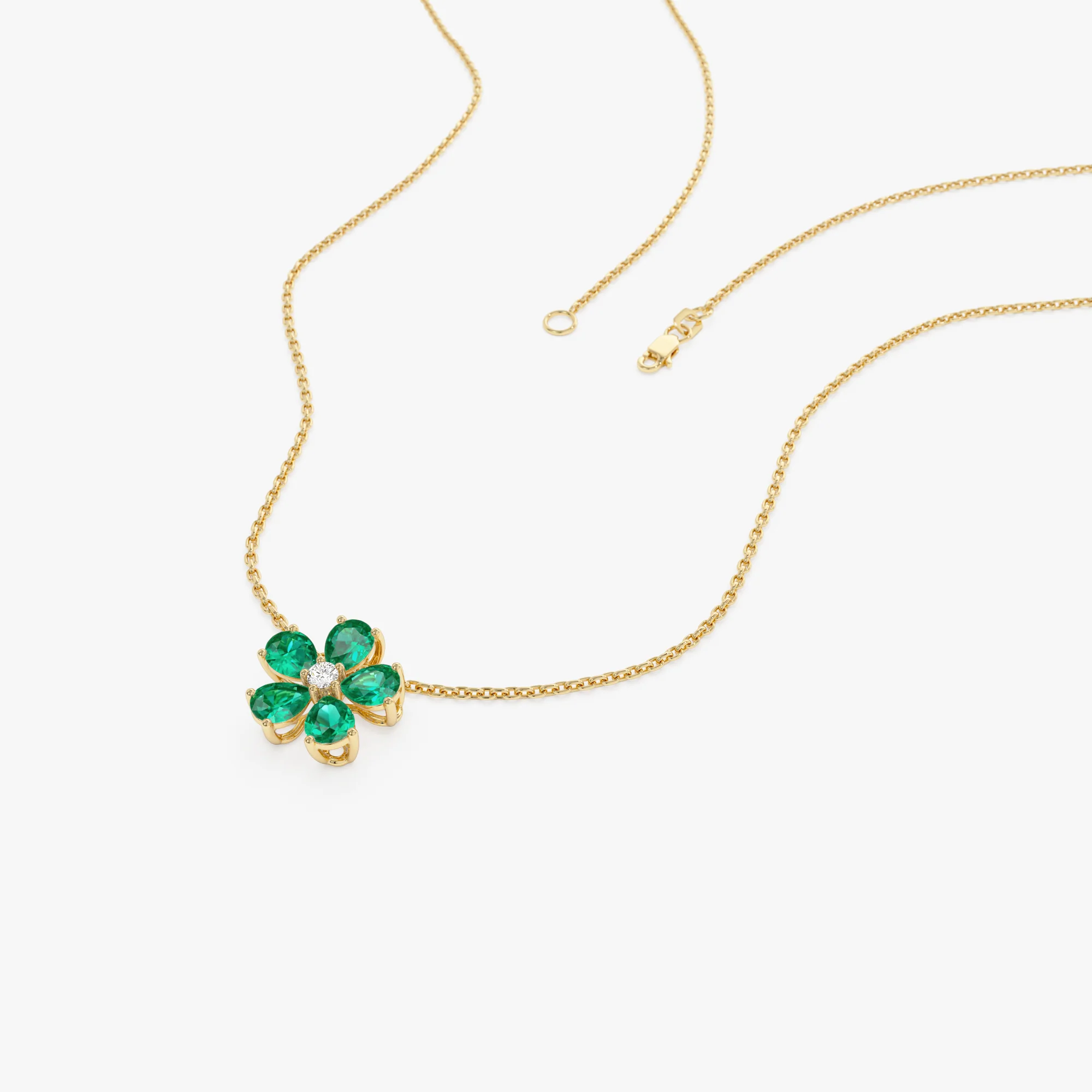 14k Gold Emerald and Diamond Floral Pendant - Image 8