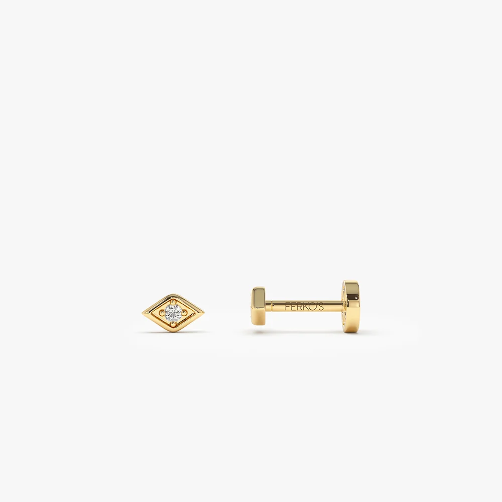 14K Gold Evil Eye Diamond Flat Back Stud