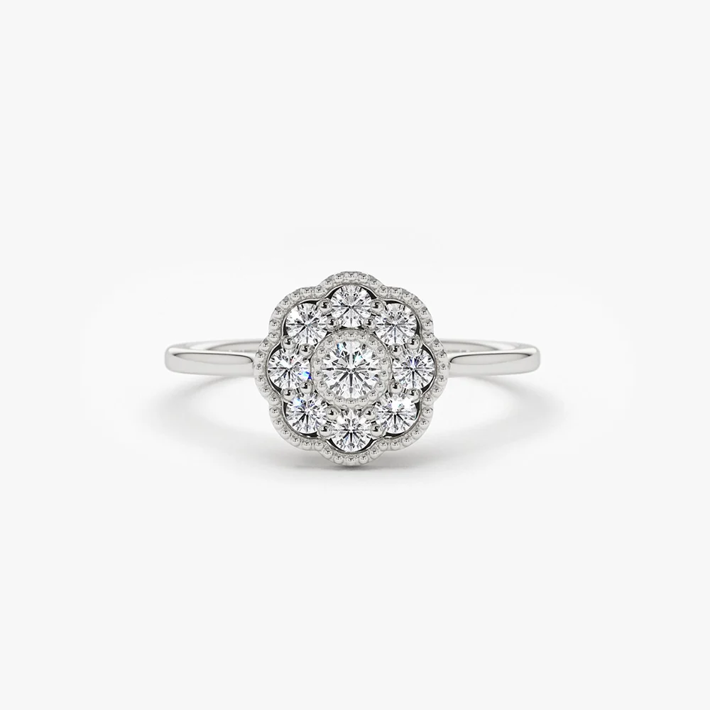 14K Gold Floral Diamond Ring - Image 6