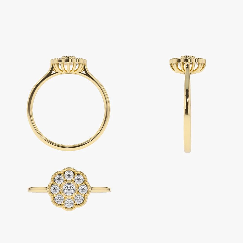 14K Gold Floral Diamond Ring - Image 8