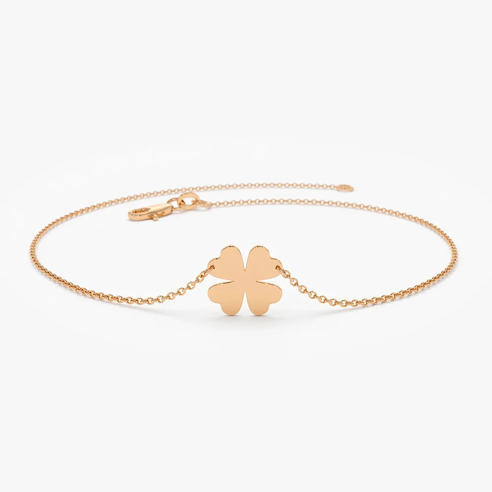 14K Gold Four Leaf Clover Charm Bracelet - Image 5