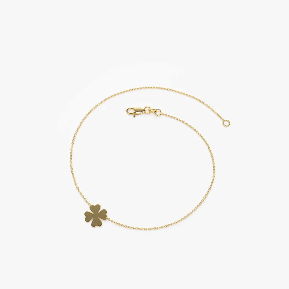 14K Gold Four Leaf Clover Charm Bracelet - Image 7