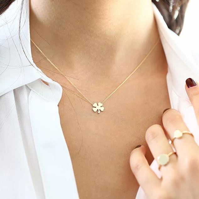 14K Four Leaf Clover Charm Necklace - Image 3