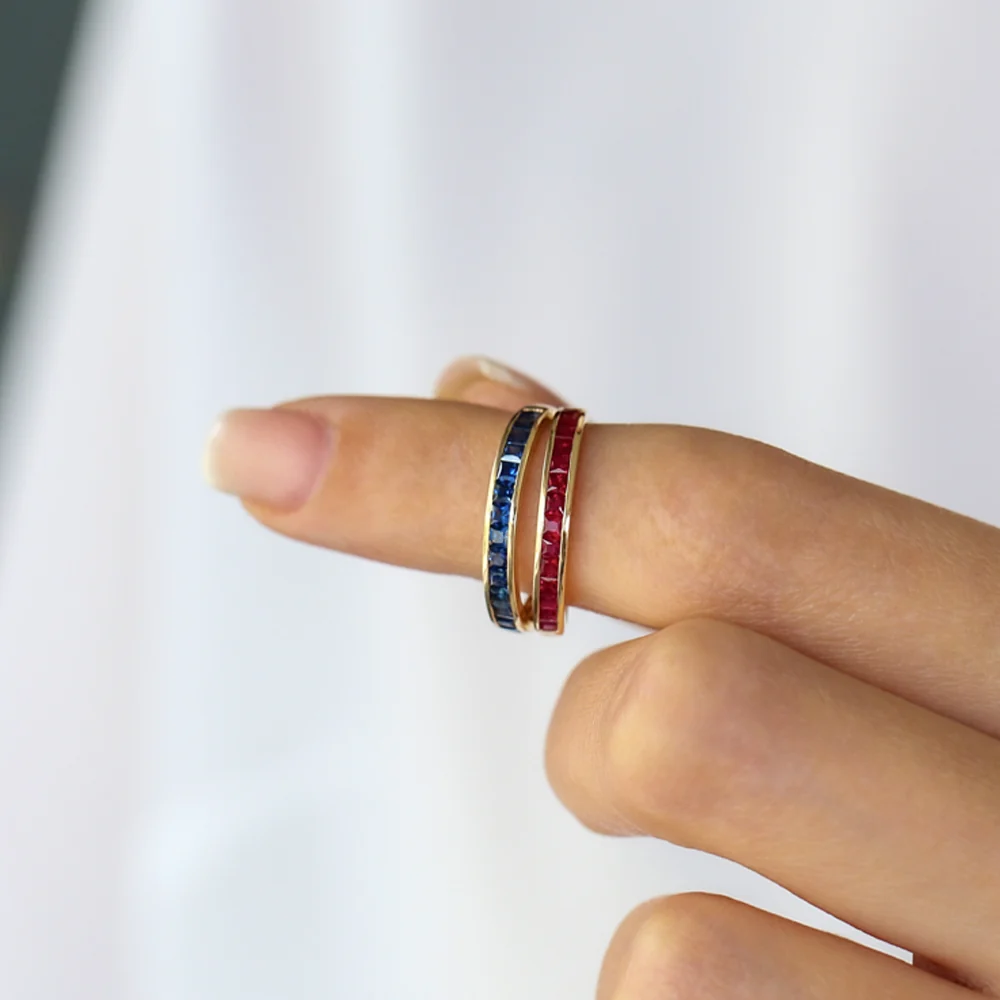 14k Gold Full Eternity Princess Cut Ruby Ring - Image 4
