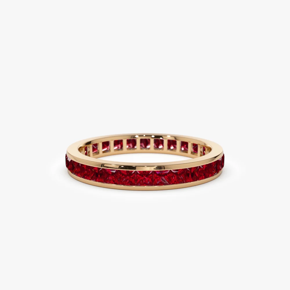14k Gold Full Eternity Princess Cut Ruby Ring - Image 5
