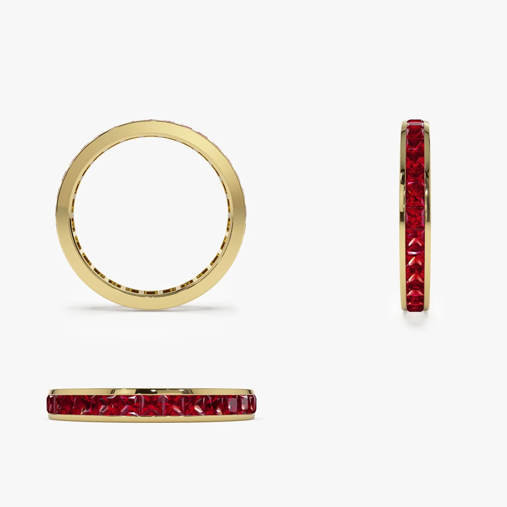 14k Gold Full Eternity Princess Cut Ruby Ring - Image 7