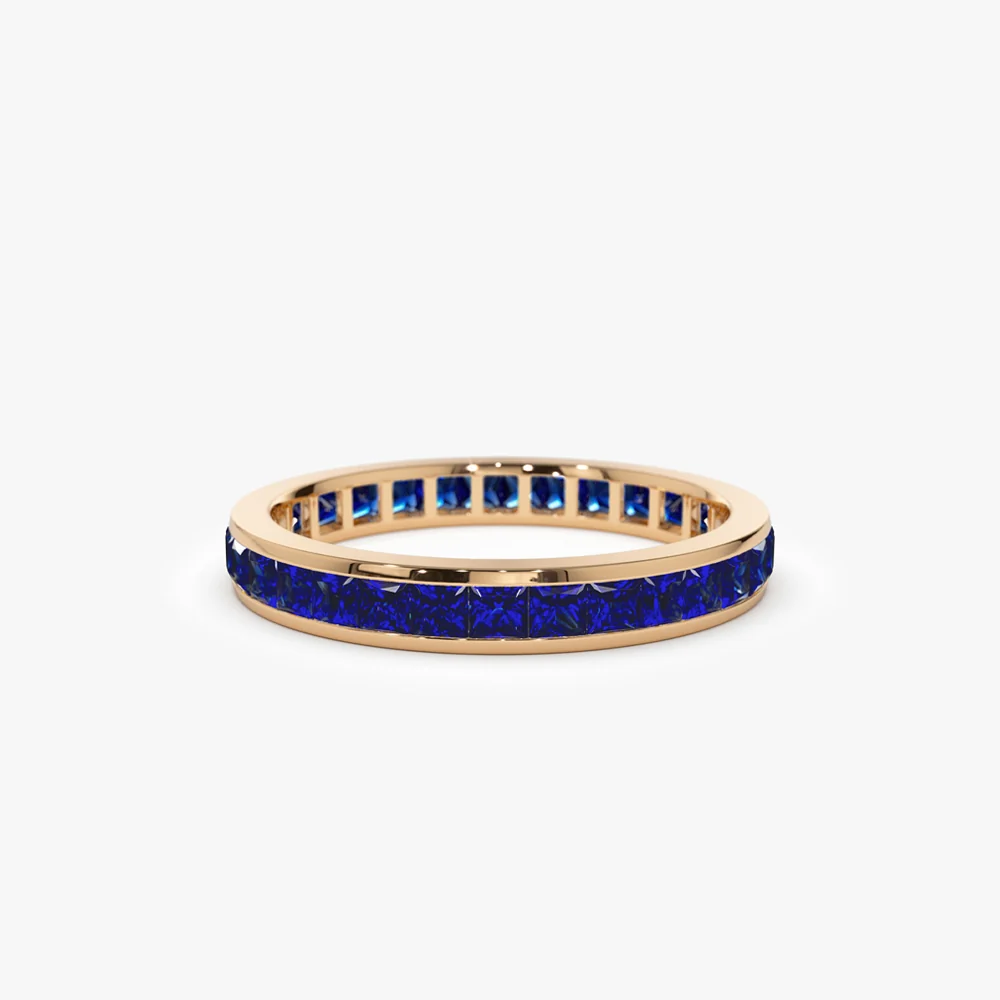 14k Gold Full Eternity Princess Cut Sapphire Ring - Image 6
